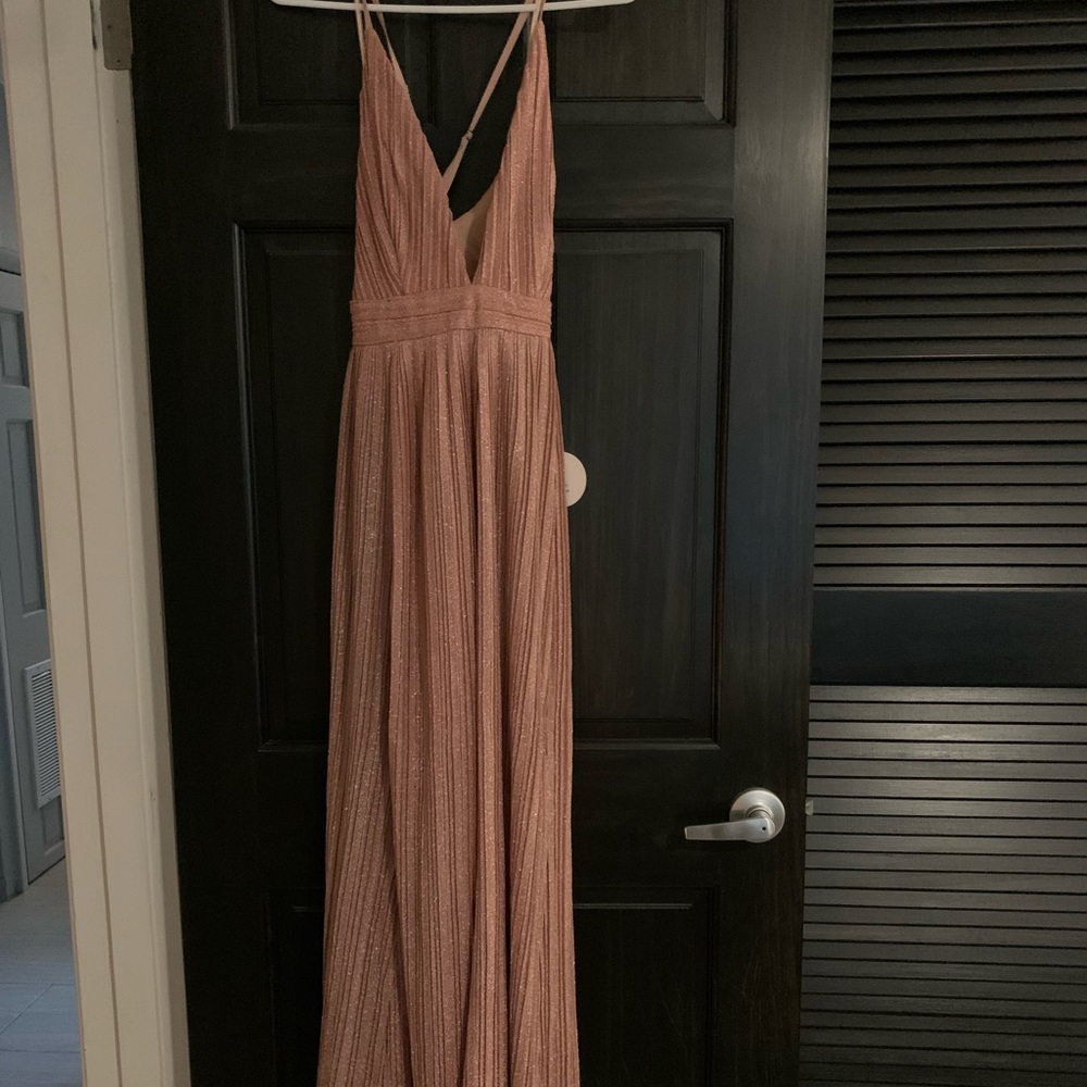 Deep V Rose Gold Maxi Dress